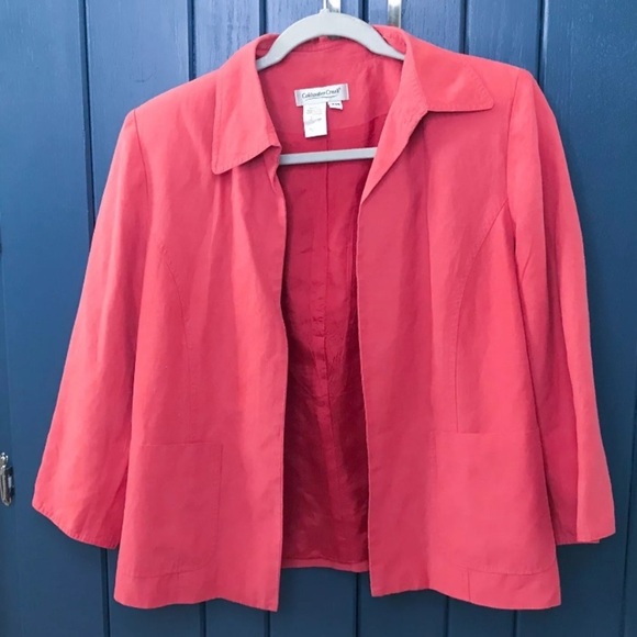 Coldwater Creek Jackets & Blazers - Vintage Orange Silk Linen Open Blazer Petite Medium Y2K Lagenlook Goblin Core